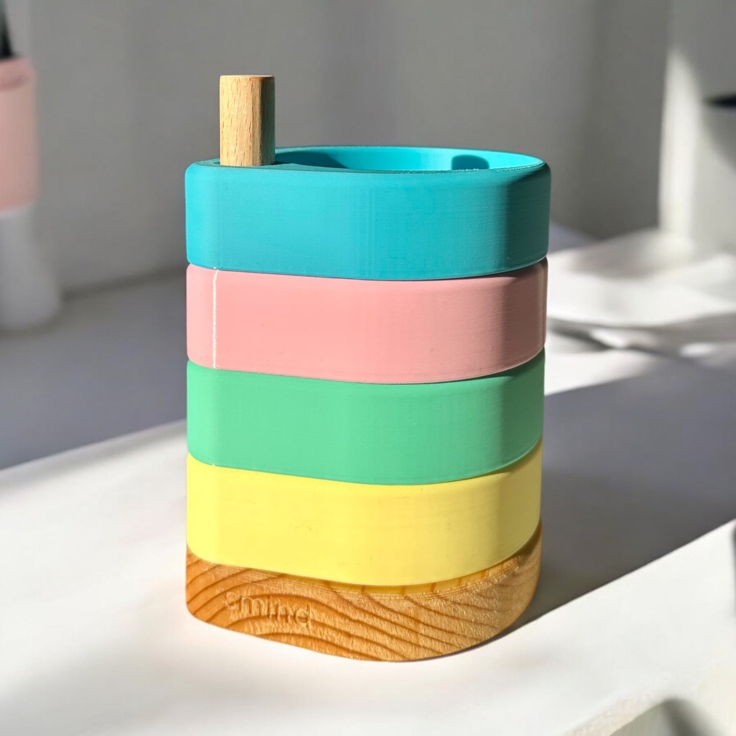 Çok Katlı Organizer Ahşap Tabanlı | Masaüstü Düzenleyici & Saklama Kutusu - Pastel Edition