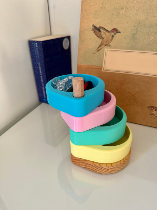 Çok Katlı Organizer Ahşap Tabanlı | Masaüstü Düzenleyici & Saklama Kutusu - Pastel Edition